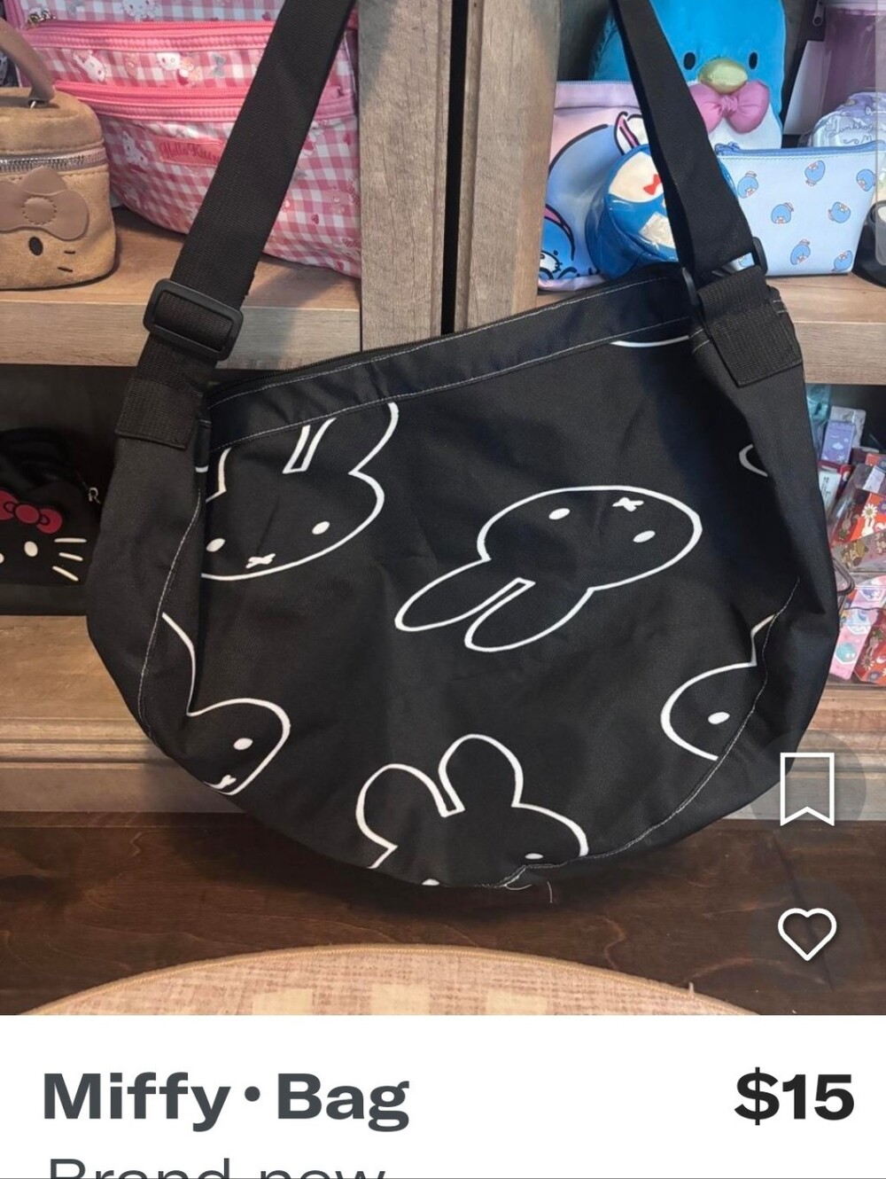 miffy Black Canvas Shoulder Bag with White Bunny Print